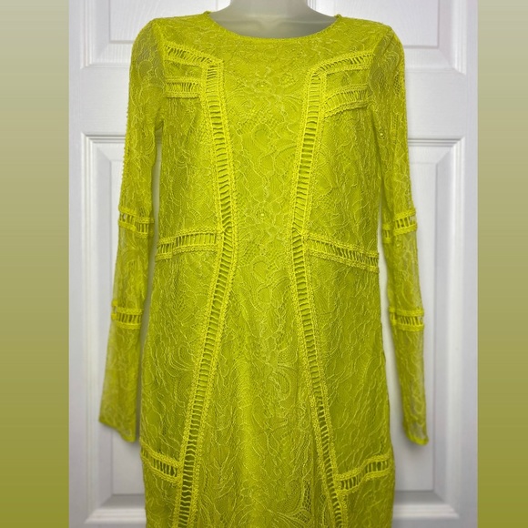 H&M neon green long sleeve lace mini dress size 4 - Picture 3 of 8